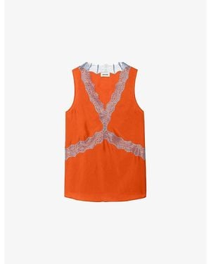 Zadig & Voltaire Tasao Lace-Trim Silk Top - Orange