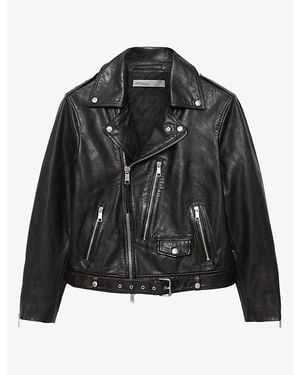 AllSaints Neo Slim-Fit Leather Biker Jacket - Black