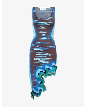 Ph5 Robin Sequinned Wavy-Hem Stretch-Knit Midi Dress - Blue