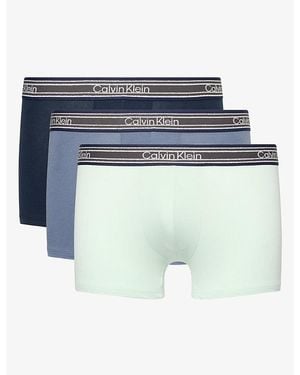 Calvin Klein Icon Metallic-Stripe Pack Of Three Stretch-Cotton Trunks - Blue