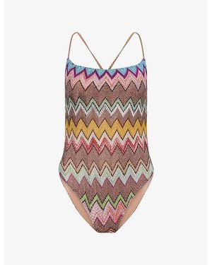 Missoni Square-Neck Chevron Knitted Swimsuit - Multicolour
