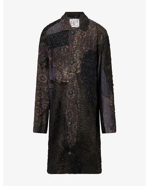 By Walid Embroidered Duster Woven Coat - Black