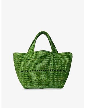Maje Brand-Embroidered Raffia Tote Bag - Green