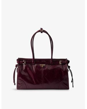 Prada Logo-Plaque Large Leather Shoulder Bag - Purple