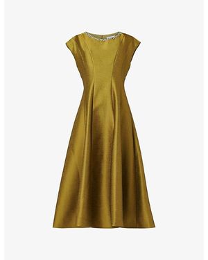 eem Crystal-Embellished Flared Satin Midi Dress - Green