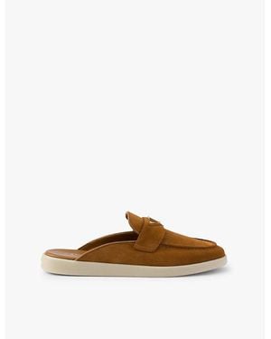 Prada Brand-Plaque Suede Mules - Brown