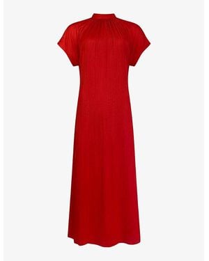 Ro&zo High-Neck Short-Sleeve Plisse Maxi Dress - Red