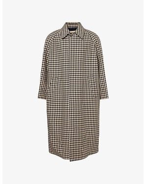 Valentino Garavani Check-Pattern Longline Cotton And Wool Coat - Brown