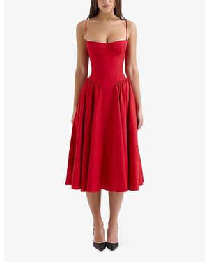 House Of Cb Samaria Corseted Woven Midi Dress in Pink | Lyst UK