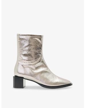 AllSaints Avril Metallic-Leather Heeled Ankle Boots - White