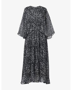 eem Dot-Print Cape-Detail Chiffon Midi Dress - Grey