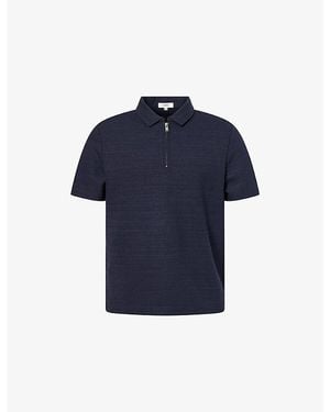 Arne Cavour Textured Zip Woven Polo Shirt - Blue