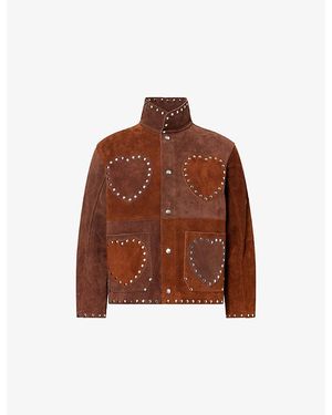 Bode Hearts Welding Studded Suede Jacket - Brown