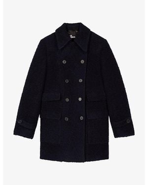 The Kooples Collared Button-Down Wool-Blend Coat - Blue
