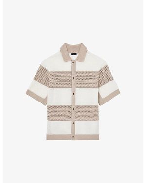 Reiss Marek Stripe-Print Knitted Cotton Shirt - White