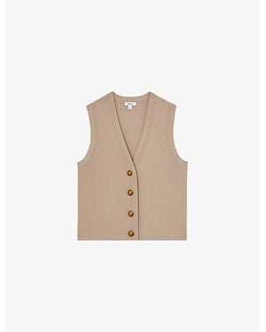 Reiss Gaia Button-Embellished Stretch-Knit Vest - Natural