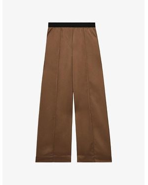 Reiss Elsie Elasticated-Waist Wide-Leg Satin Trousers - Brown