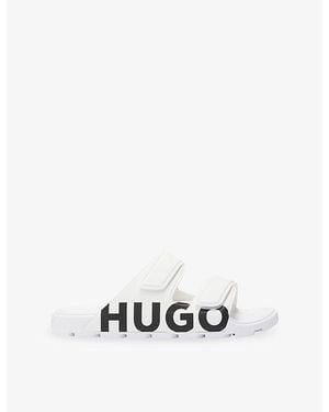 HUGO Brand-Print Rubber Sliders - White