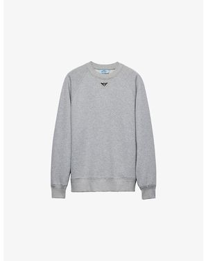 Prada Triangle-Logo Long-Sleeve Cotton-Jersey Sweatshirt - Grey