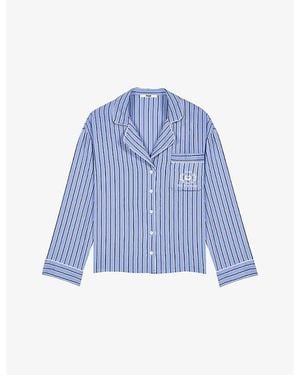 Maje Striped Brand-Embroidered Woven Shirt - Blue