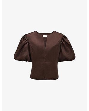 Phase Eight Ivy Puff-Sleeve Satin Top - Brown