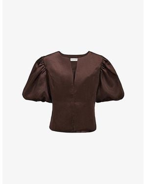 Phase Eight Ivy Puff-Sleeve Satin Top - Brown