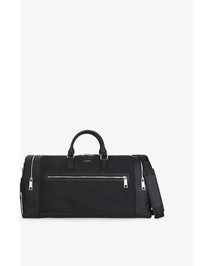 The Kooples Grained Leather-Trim Canvas Weekend Holdall - Black