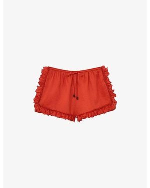 Reiss Brook Ruffle-Trim Ramie-Blend Shorts - Red