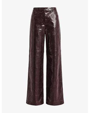 Because Of Alice Crocodile-Embossed Wide-Leg High-Rise Faux-Leather Trousers - Purple
