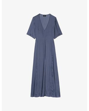 Zadig & Voltaire Rodalan V-Neck Satin Midi Dress - Blue
