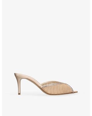 Andrea Wazen Katy 75 Mesh And Satin Mules - Natural