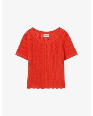 Claudie Pierlot Short-Sleeved Button-Front Crochet Top - Red