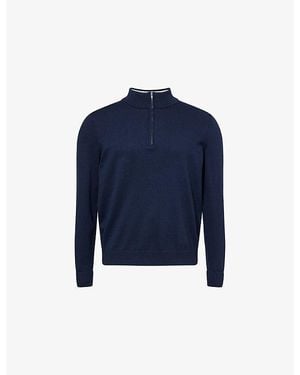 G/FORE Quarter-Zip Stripe-Collar Cotton-Blend Sweater - Blue