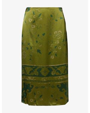 Reformation Helen Printed Silk Midi Skirt - Green