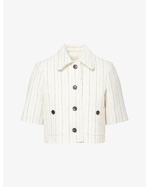 ME+EM Textured Stripe Cropped Cotton And Linen Blend Jacket - White