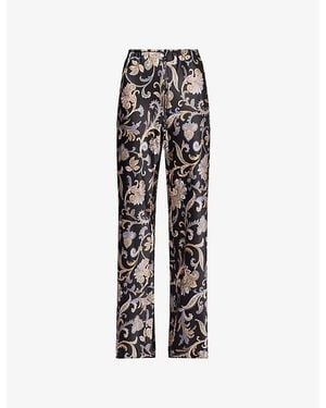 Veronica Beard Billie Floral-Print Silk-Blend Trousers - Black