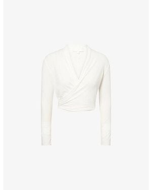 Sisterly Tribe Ribbed Ballet Bamboo-Blend Wrap Top - White