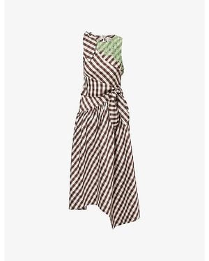 Damson Madder Gisele Chequered Woven Midi Dress - White