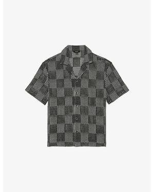 Reiss Carlos Checkerboard Cuban-Collar Crochet Shirt - Grey
