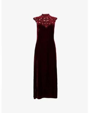 ME+EM Embroidered Sleeveless Woven Midi Dress - Purple