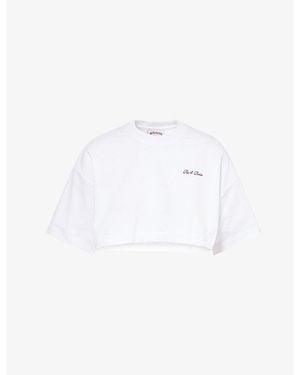 Ru & Rocka Logo-Embroidery Cropped Cotton-Jersey T-Shirt - White
