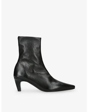 Jude Cave Leather Heeled Ankle Boots - Black