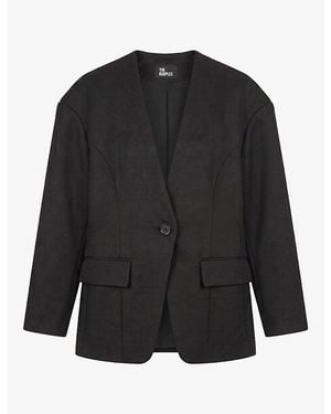 The Kooples Collarless Hourglass-Fit Stretch Wool-Blend Blazer - Black
