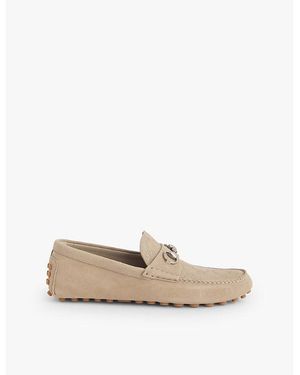 Gucci Byorn Driver Monogram-Pattern Leather Loafers - Natural