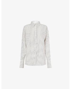 GOOD AMERICAN Tie-Back Striped Stretch-Cotton Shirt - White
