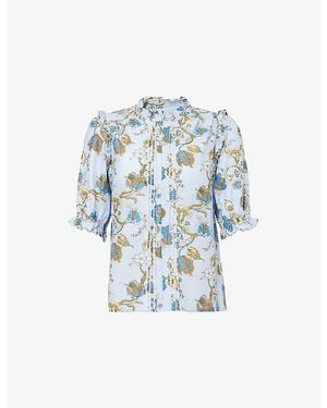 ME+EM Floral-Print Cotton Blouse - Blue
