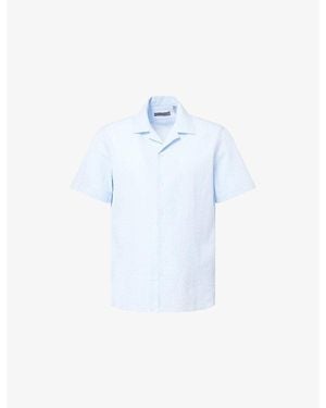 Corneliani Seersuk Camp Short Sleeve Cotton Shirt - Blue