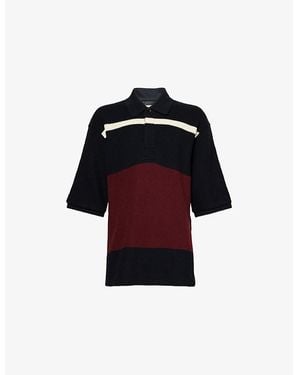 Bottega Veneta Striped Cotton-Knit Polo Top - Black