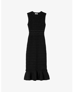 Sandro Sleeveless Stud-Embellished Knitted Midi Dress - Black