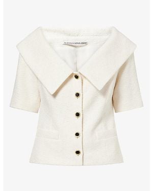 Alessandra Rich Tweed Boucle Off-Shoulder Cotton Jacket - White